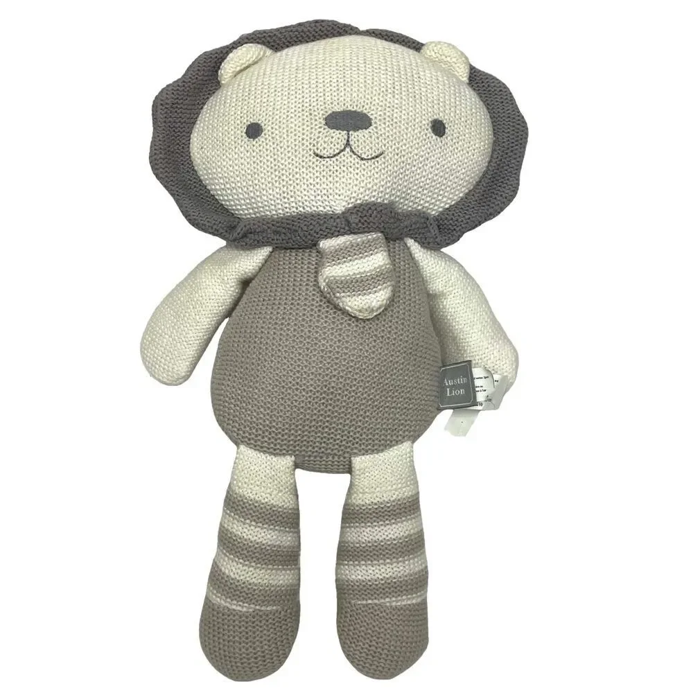 Living Textiles Austin Lion Baby Rattle Gray Plush Stuffed Animal Toy Knit